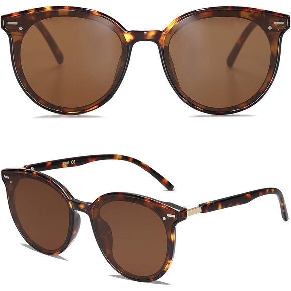🆕SOJOS Womens Dark Brown Classic Round Retro Vintage Large Frame Sunglasses - Picture 5 of 7